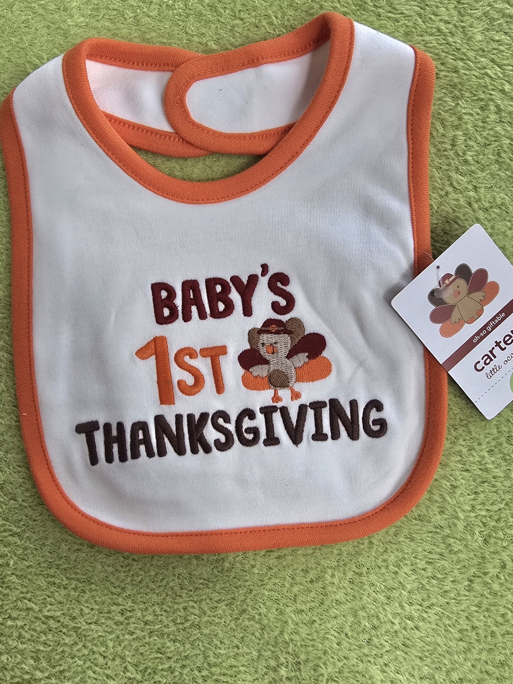 NWT Baby BOYS & Girls Babys 1st First THANKSGIVING Bib +EMBROIDERED TURKEY (M4)